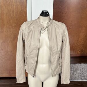 Beige Faux Leather Moto Jacket
